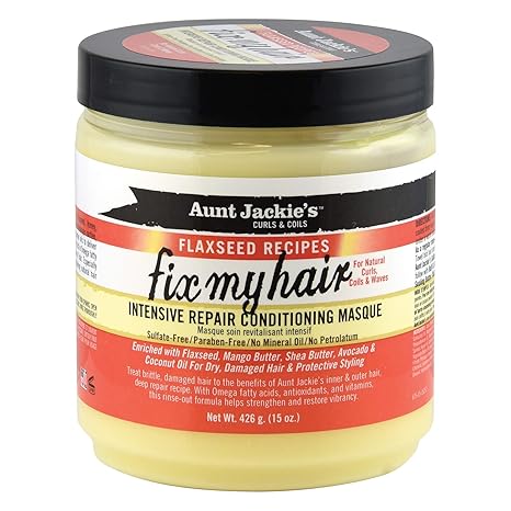 Aunt Jackie's Flaxseed Recipes Fix My Hair, Intensive Repair Conditioning Masque, Helps Prevent and Repair Damaged Hair, 15