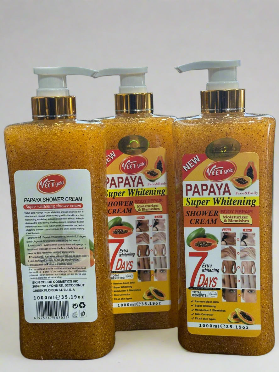 Veet Gold Papya  Shower Gel Super Whitening Shower Cream 1000 ML 7 Days