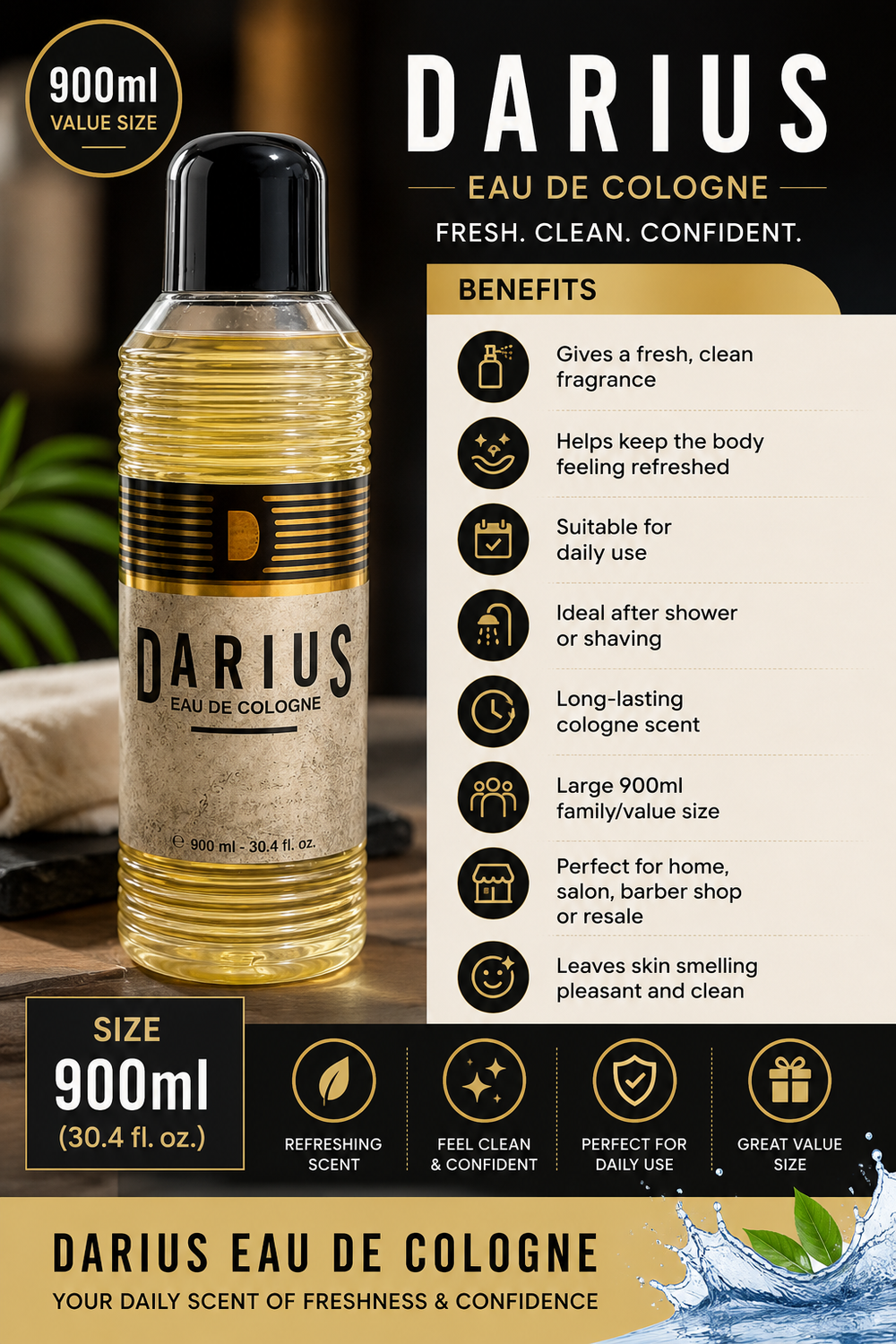Darius Eau De Cologne 900ml – Fresh Daily Fragrance