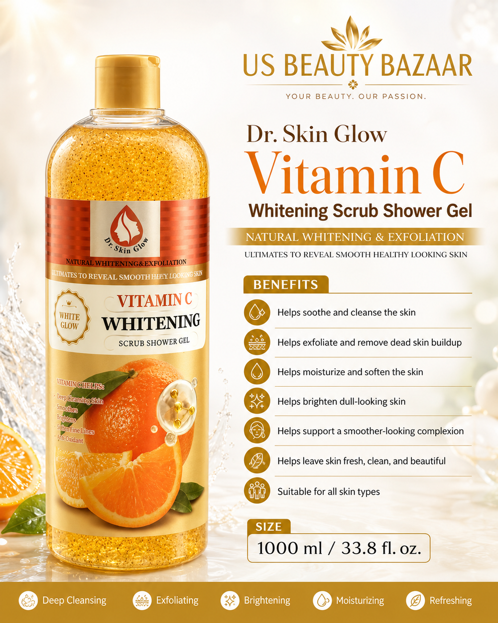Dr. Skin Glow Vitamin C Whitening Scrub Shower Gel Size: 1000 ml / 33.8 fl. oz.