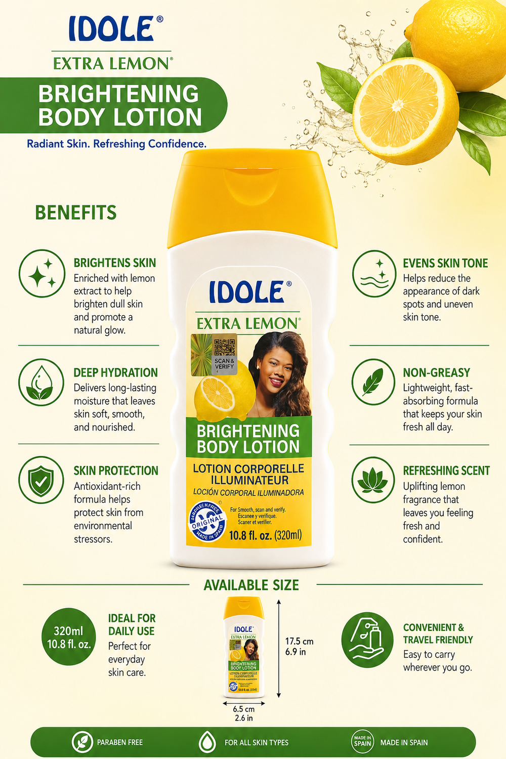 Idole Extra Lemon Brightening Body Lotion 10.8 fl.oz /320 Ml