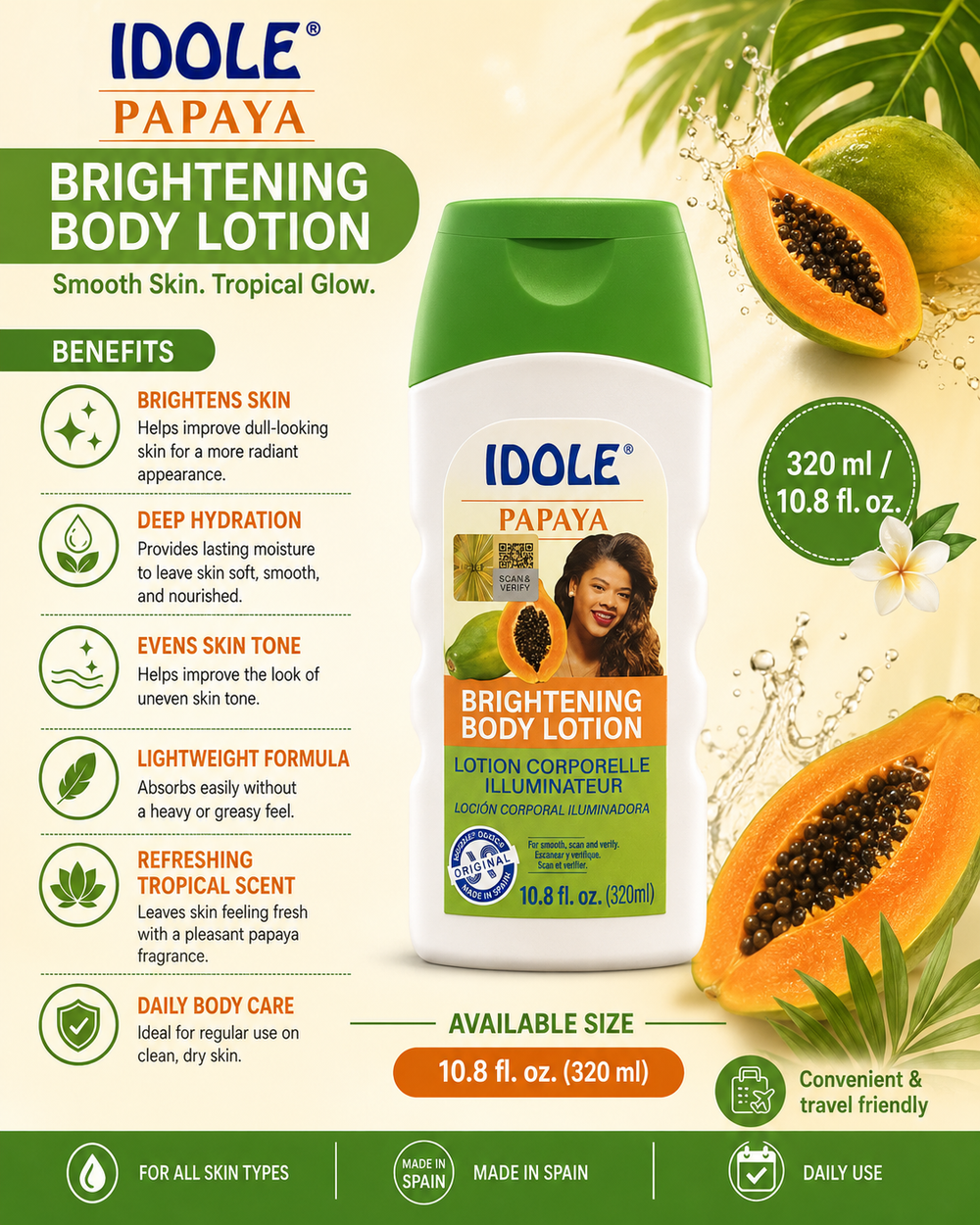 Idole Papaya Brightening Body Lotion 10.8 fl.oz /320 Ml
