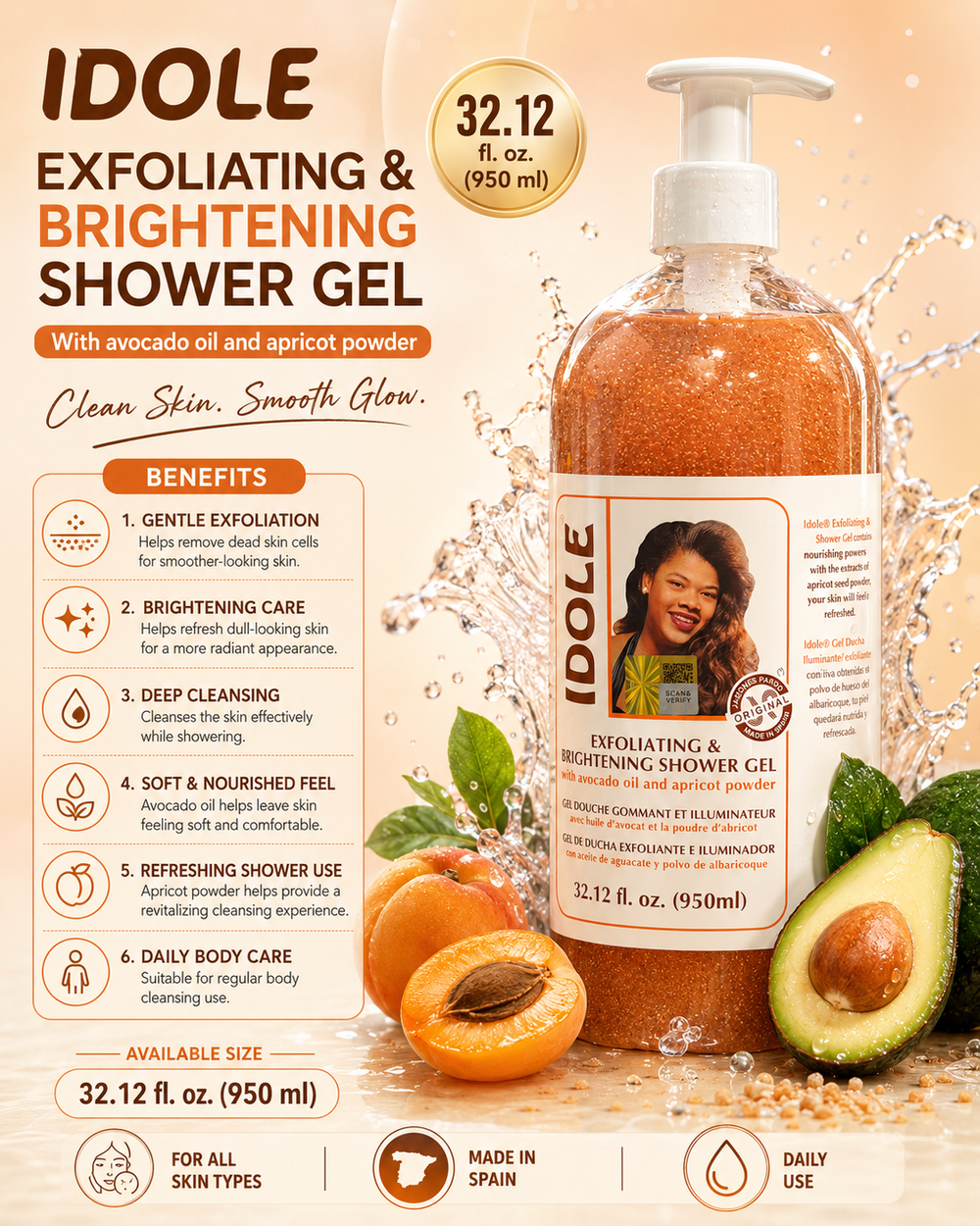 Idole Exfoliating & Brightening Shower Gel 32.12.fl.oz / 950 ml