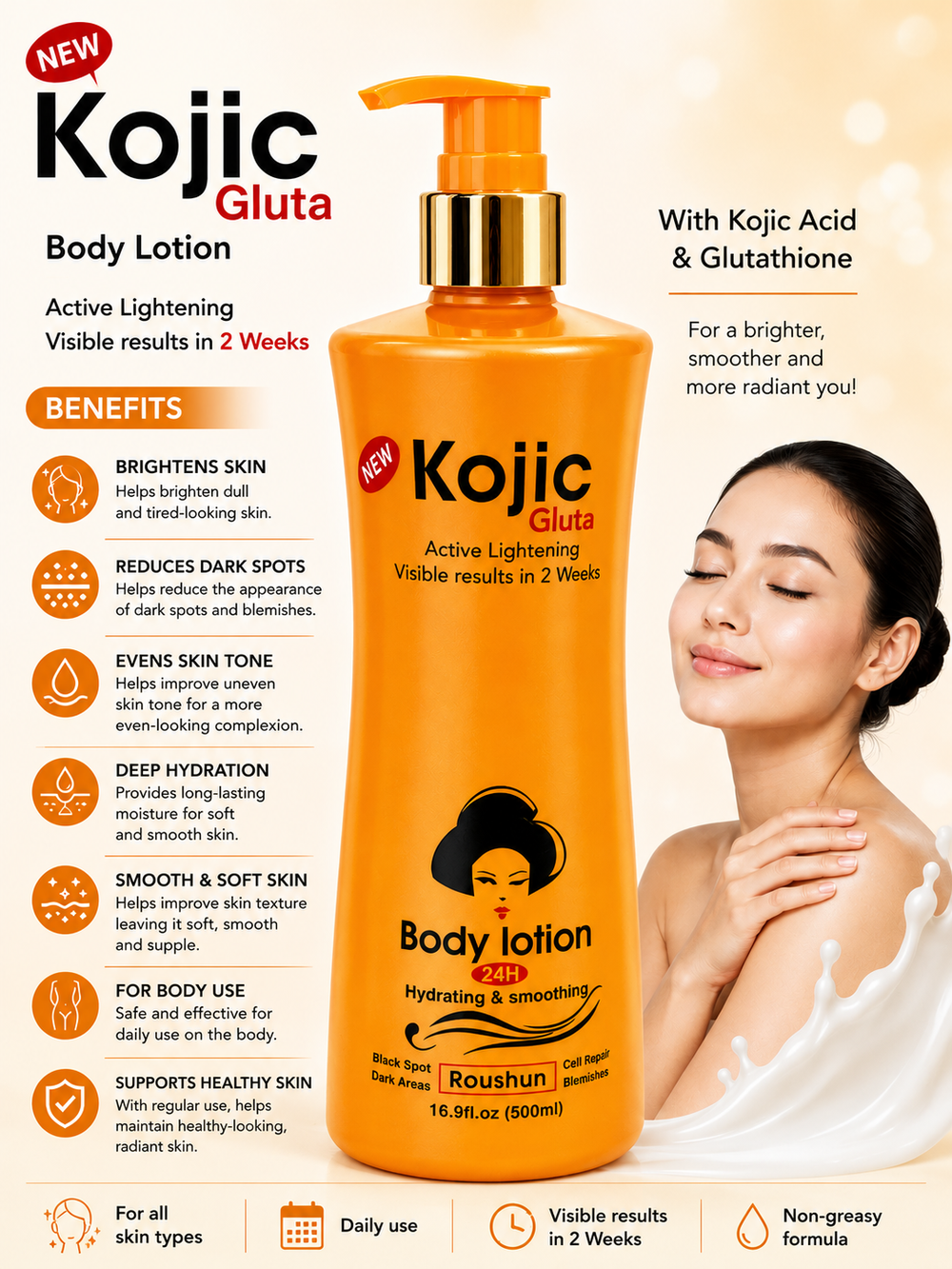 Kojic Gluta  Active Lightening  Visible Resultsin 2 weeks 500 ml