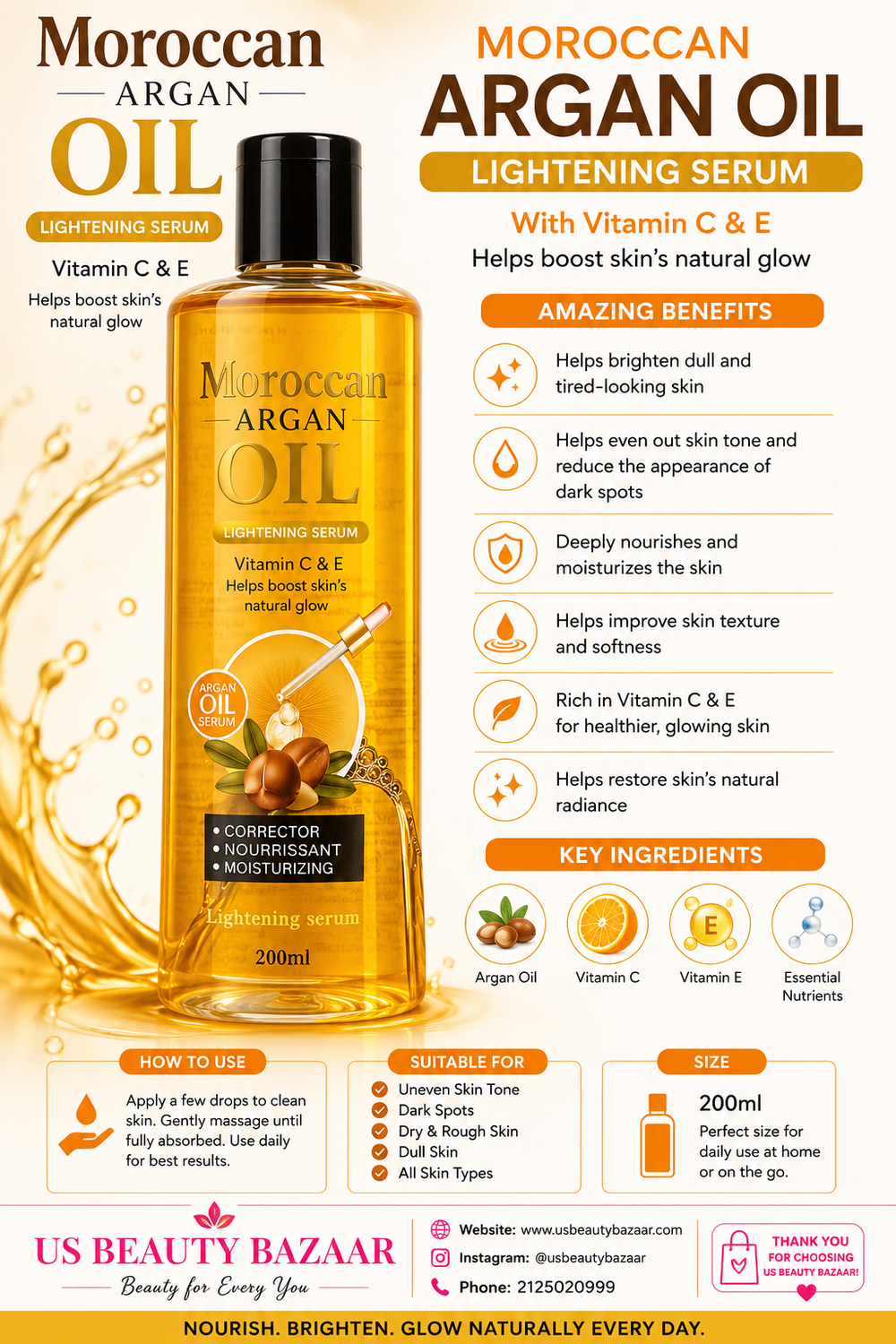 Moroccan Argan Oil Lightening Serum Size  200 ml