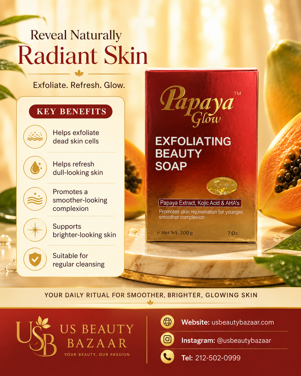 Papaya Glow Exfoliating Beauty Soap 7 oz