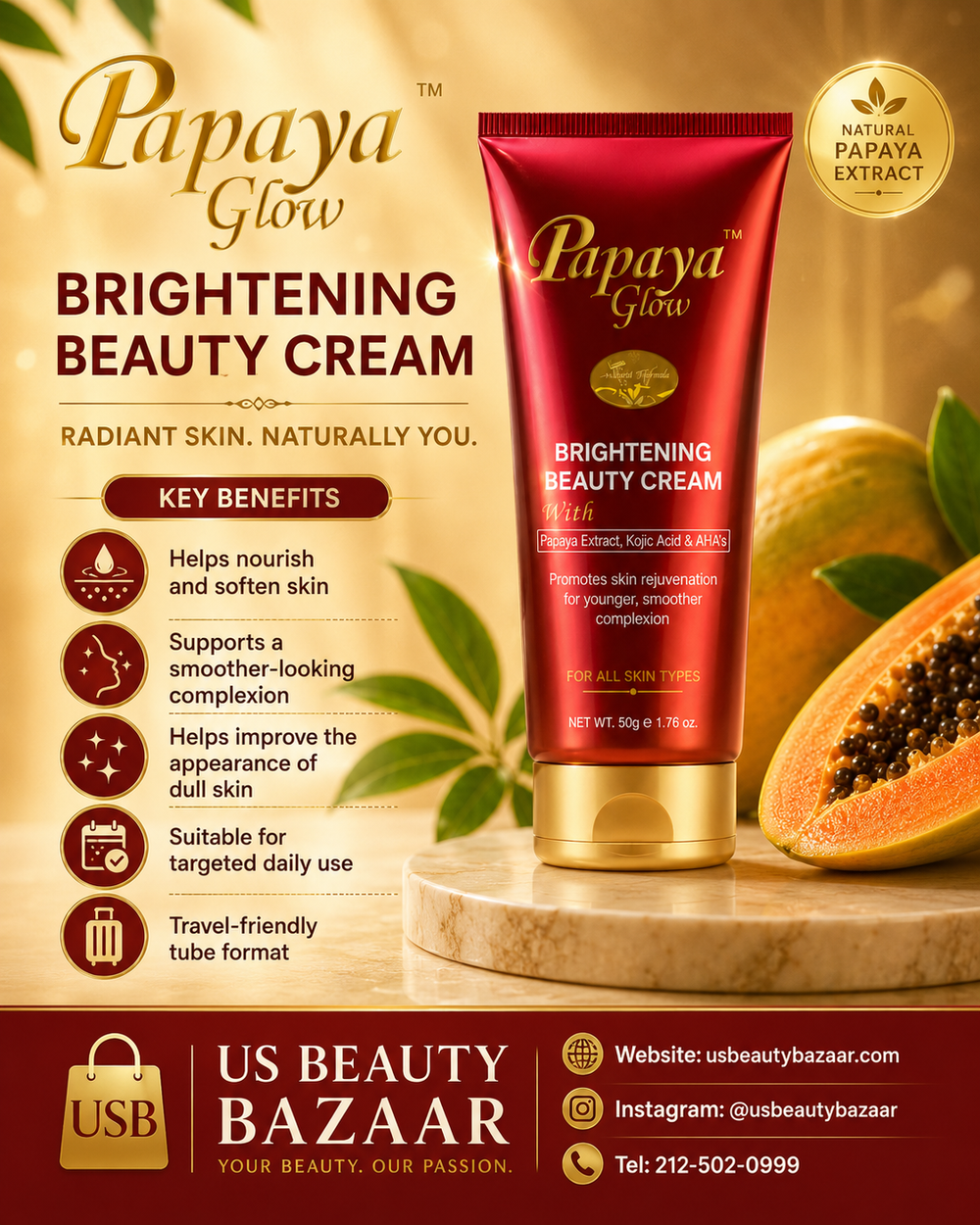 Papaya Glow Tube Cream 1.76 oz