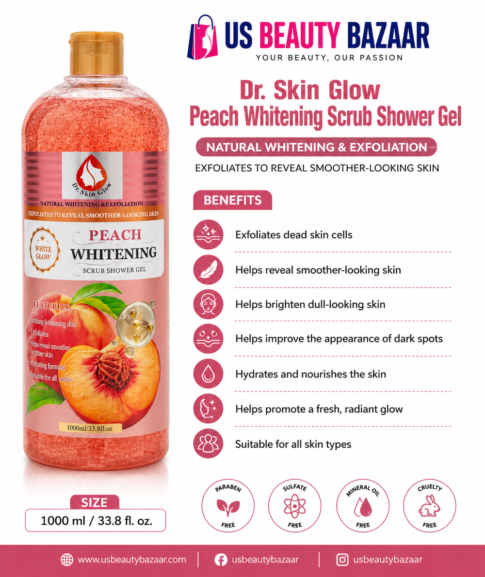 Dr. Skin Glow Peach Whitening Scrub Shower Gel 1000 ml / 33.8 fl. oz.