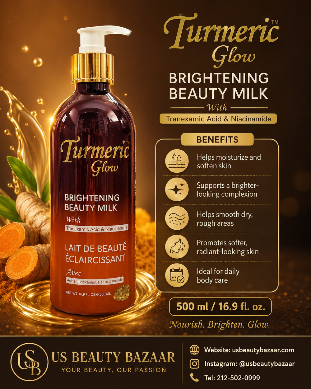 Turmeric Glow Brightening Beauty Milk  Size: 500 ml / 16.9 fl. oz.