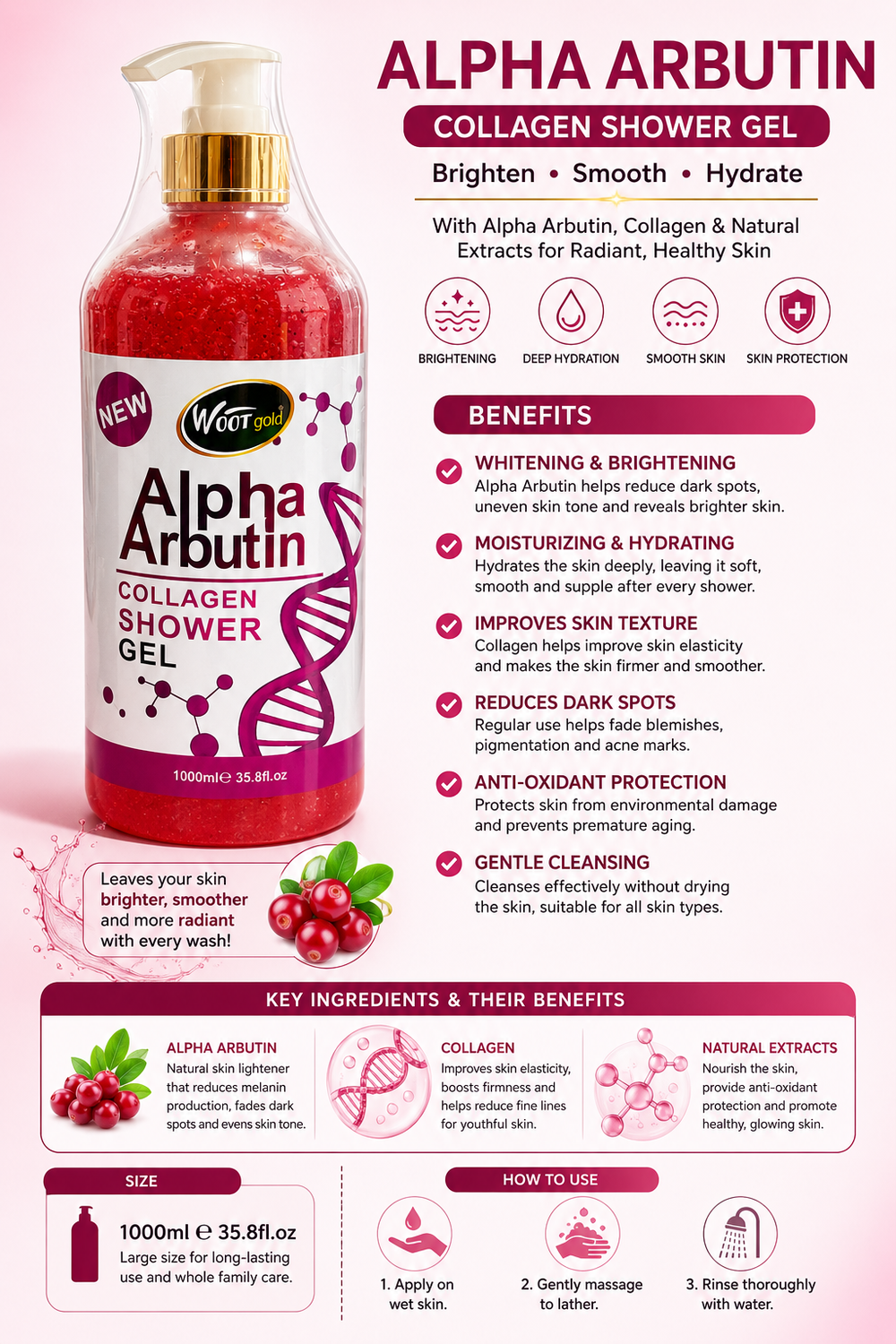 Woot Gold Alpha Arbutin Collagen Shower Gel 1000 ML