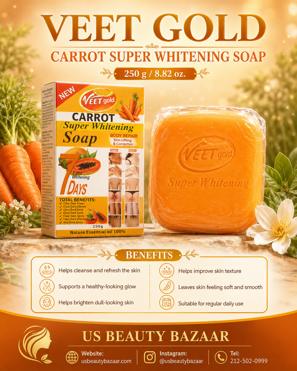 Veet Gold Carrot Super Whitening Soap  Size: 250 g / 8.82 oz.