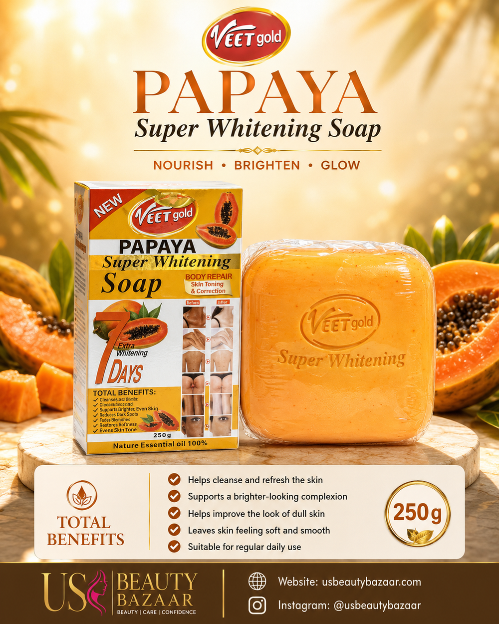 Veet Gold Papaya Super Whitening Soap  Size: 250 g / 8.82 oz.