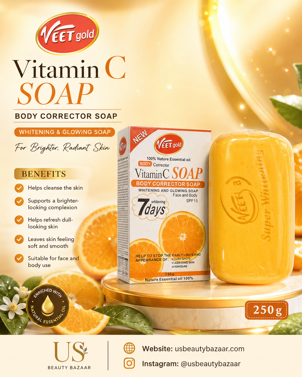 Veet Gold Vitamin C Body Corrector Soap  Size: 250 g / 8.82 oz.
