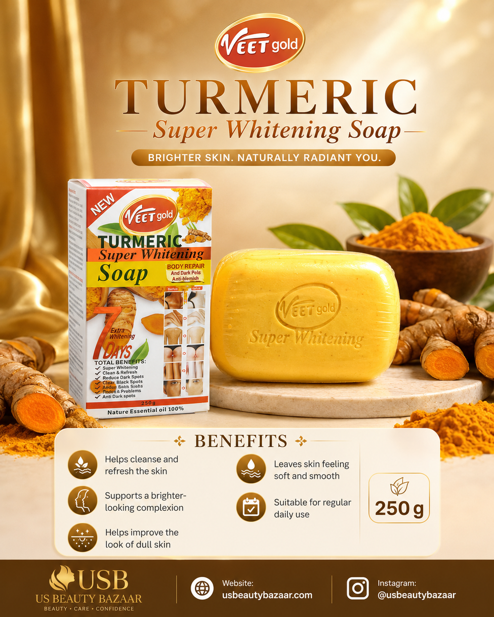 Veet Gold Turmeric Super Whitening Soap  Size: 250 g / 8.82 oz.